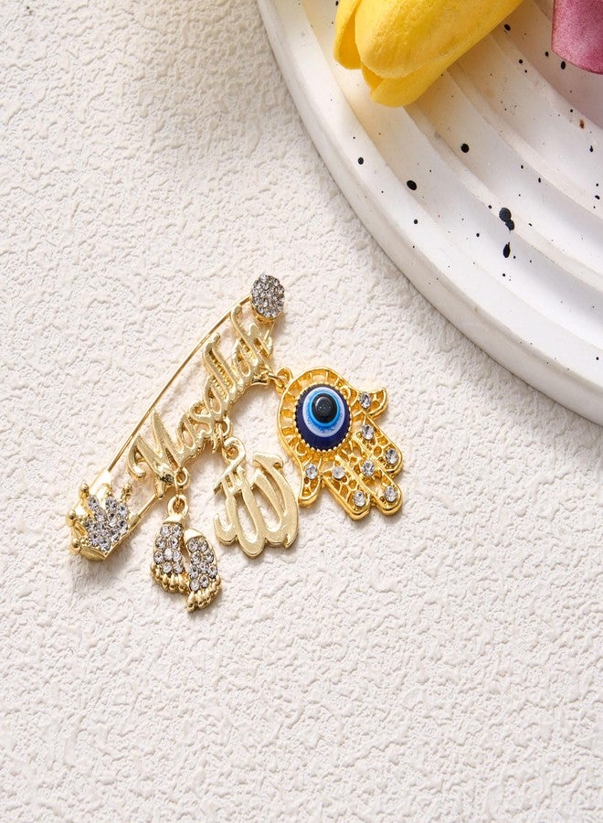 SANDOO AYATUL KURSI Allah Pin - Turkish Evil Eye Pin,Crown Hand Protection Blessing Brooch Amulet with Rhinestone, Muslim Gifts Islamic Jewelry for Women Girls Baby - Image 5